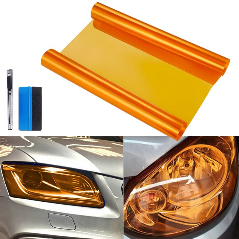 fangfei 12 by 48 inches Self Adhesive Auto Car Tint Headlight Taillight Fog Light Vinyl Smoke Film Sheet Sticker Cover Orange